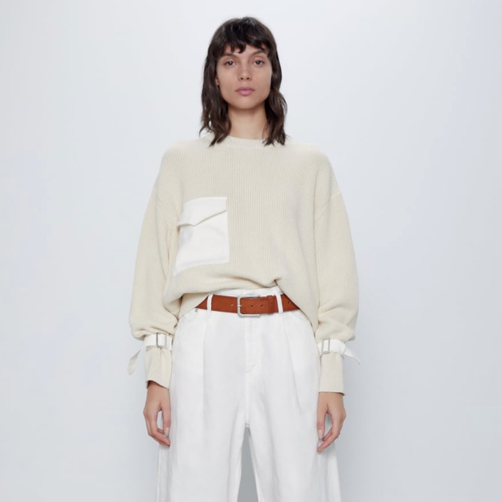 Zara cream nude knit sweater with pocket - NWT